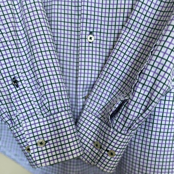 H&M Easy Care Men’s Button Up Cotton Shirt Checkered Green/Purple/White SZ S15 - Picture 4 of 11